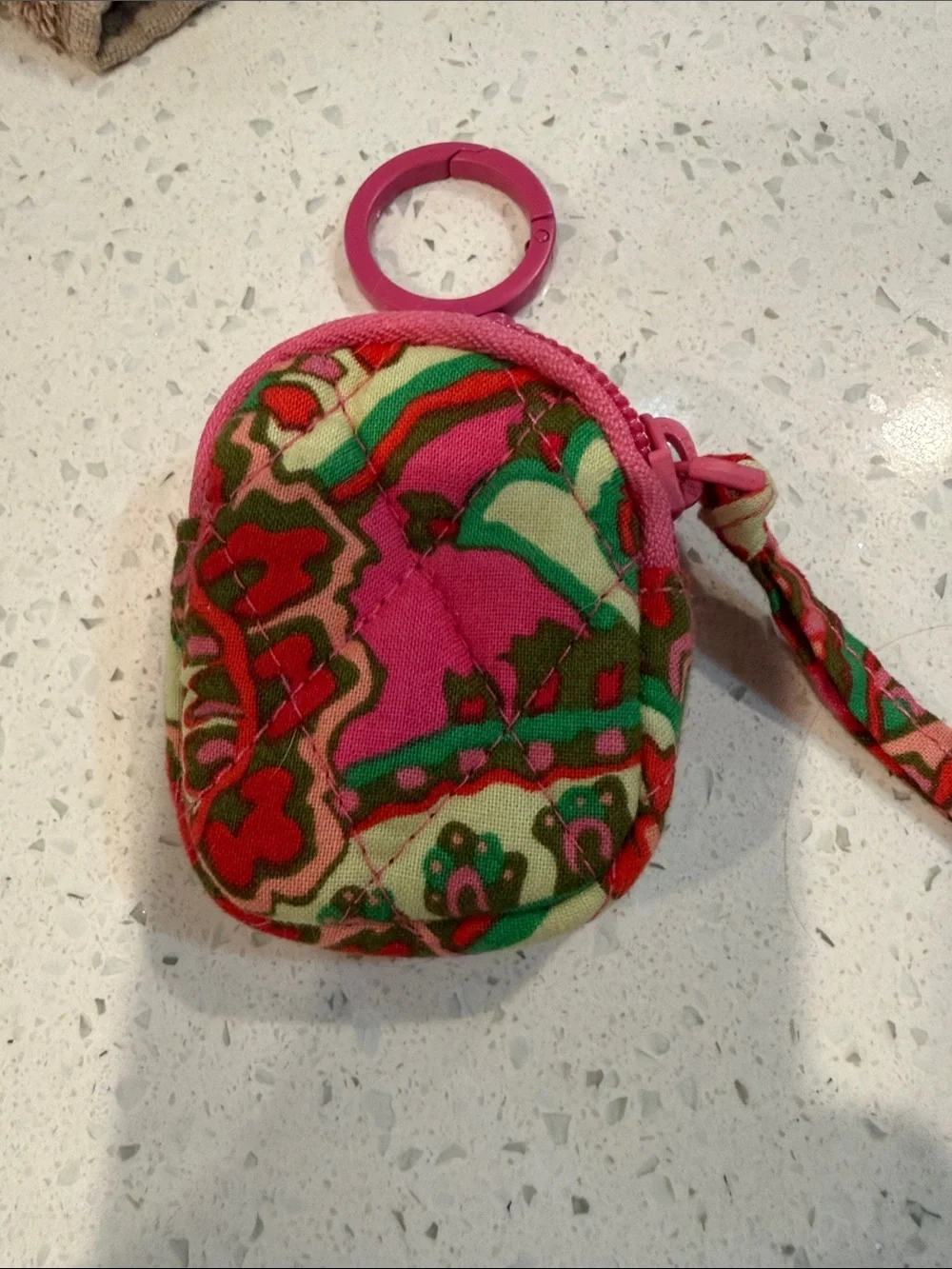 Vera Bradley Pink Green Floral Quilted Keychain AirPod Pouch